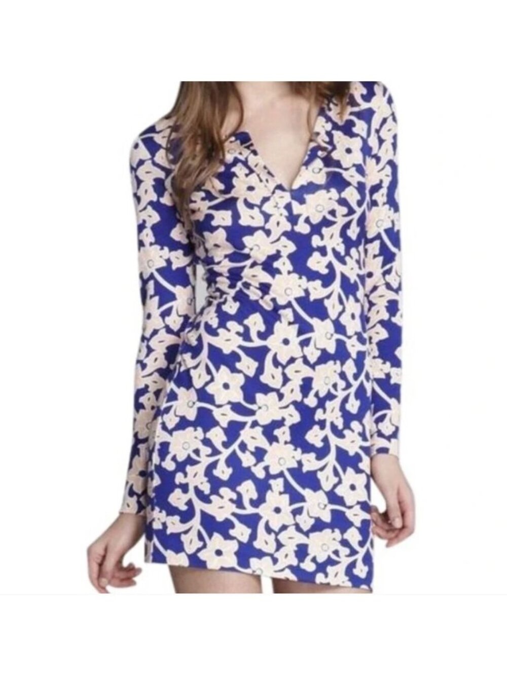 Diane Von Furstenberg  1974 Reina Sea Floral Print Dress Women's 10 blue peach